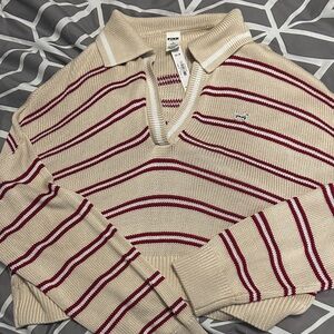 PINK Victoria's Secret Beige and Burgundy Knit Sweater